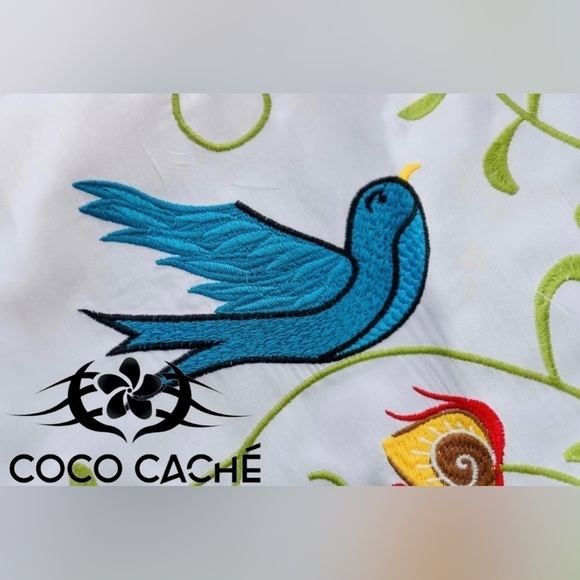 White Bohemian Secret Garden Embroidered Kimono Long V-neckline Maxi Dress - Picture 8 of 10